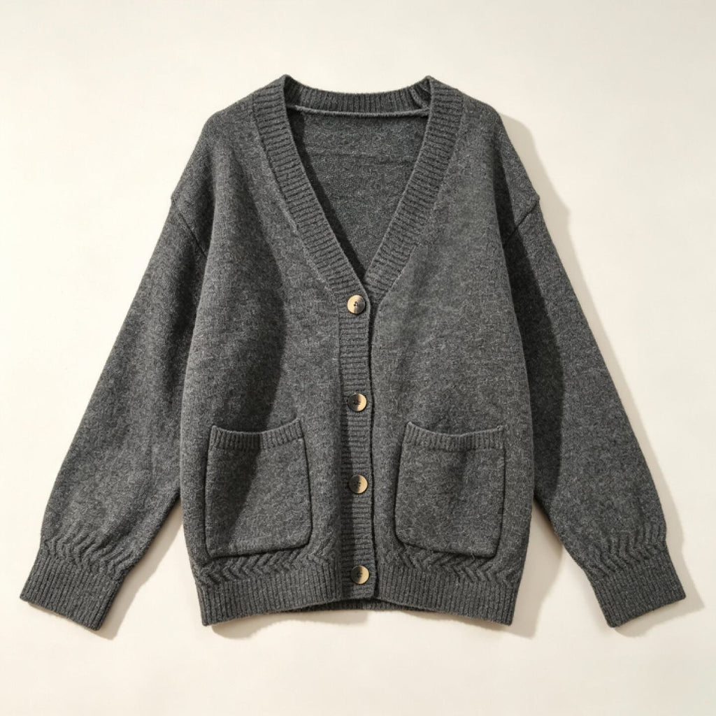 Oversized V-Neck Cardigan Women – Soft Knit Button-Up Sweater with Pockets, Relaxed Fall Layering