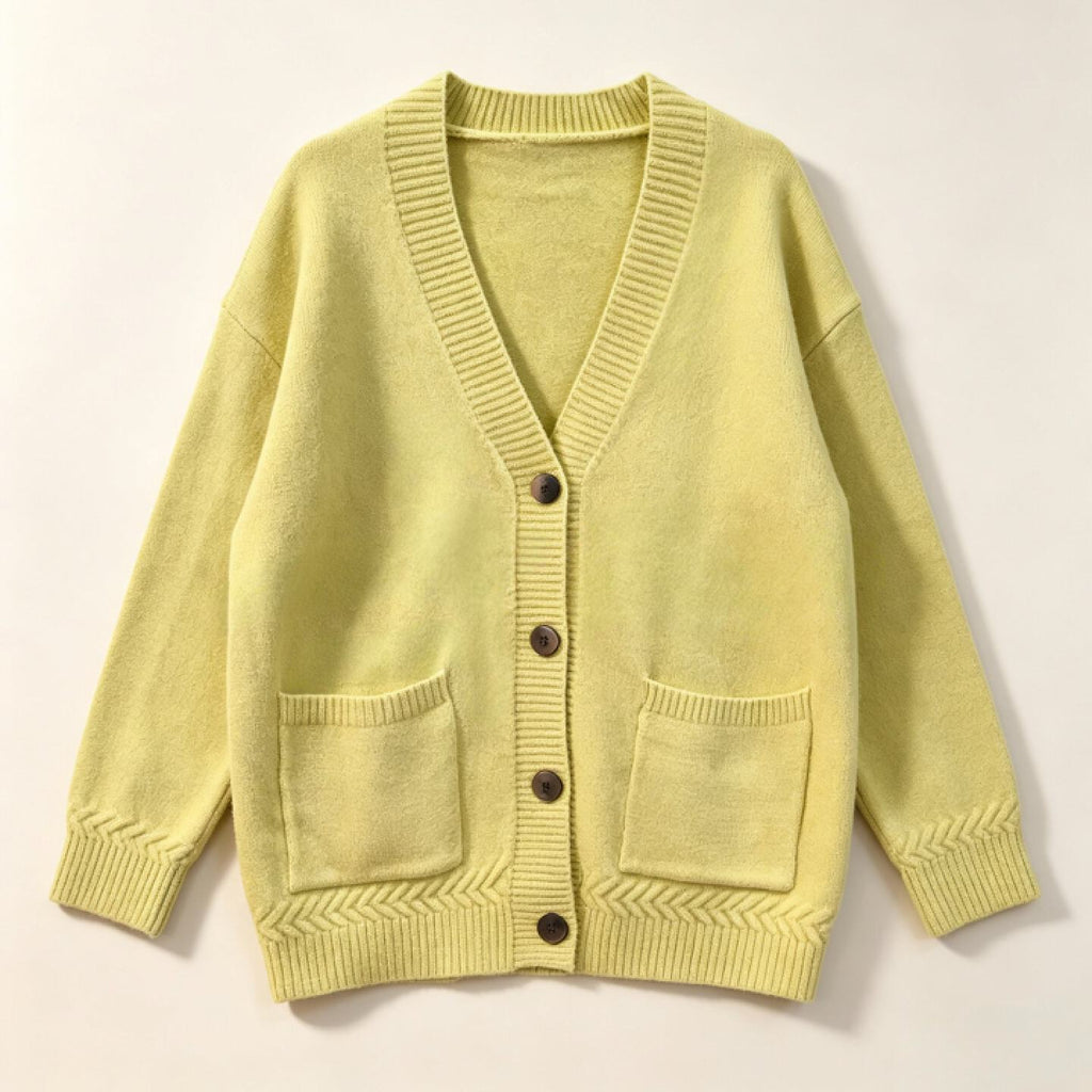 Oversized V-Neck Cardigan Women – Soft Knit Button-Up Sweater with Pockets, Relaxed Fall Layering