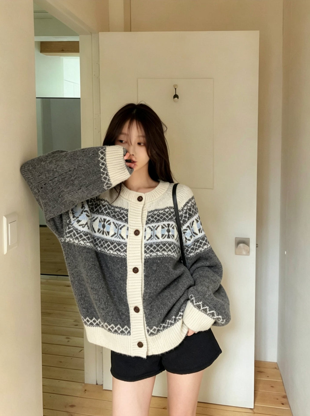 Nordic Fair Isle Cardigan Women – Yoke Pattern Knit Button-Up Sweater, Soft Relaxed Fall Outerwear