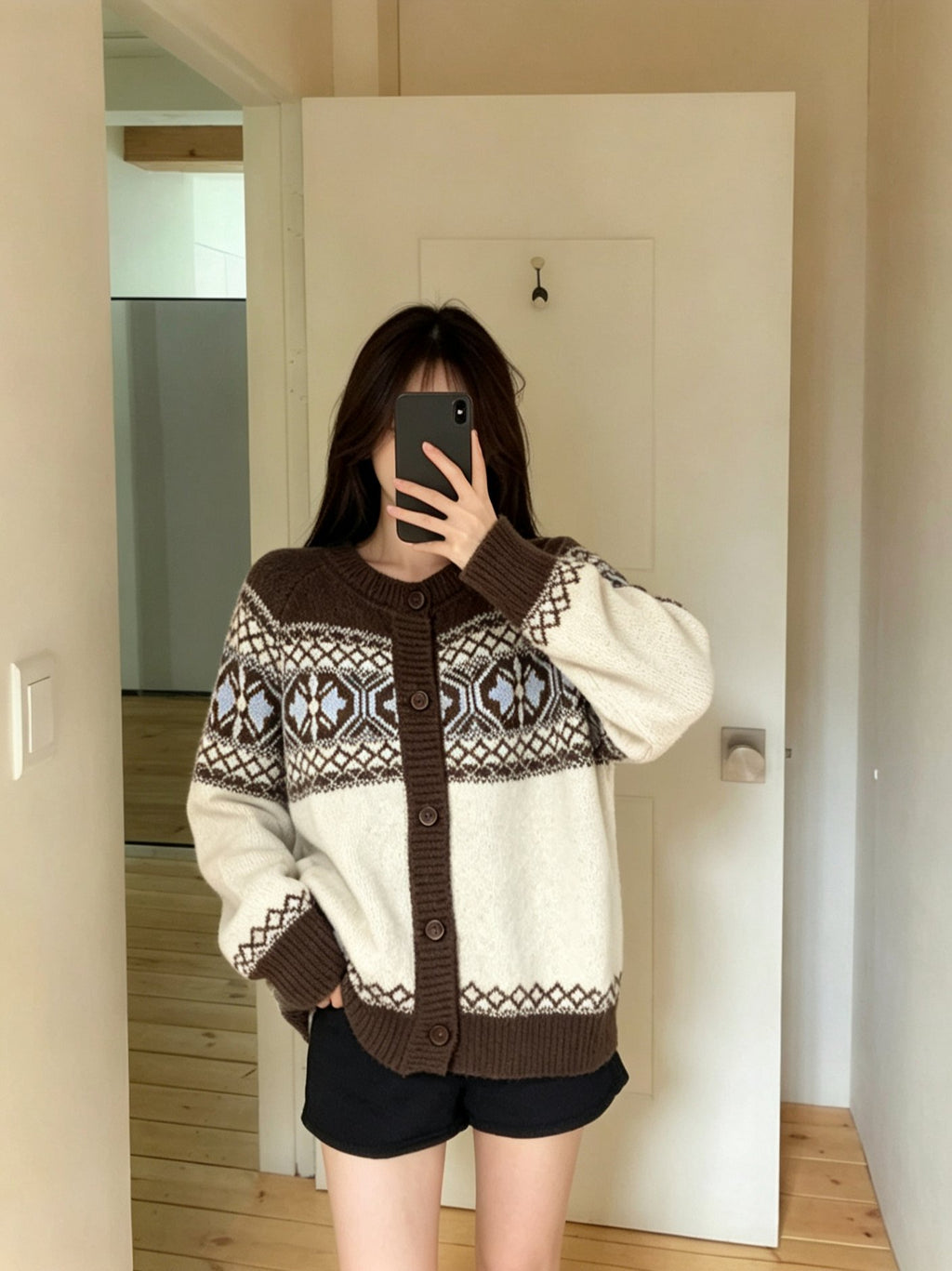 Nordic Fair Isle Cardigan Women – Yoke Pattern Knit Button-Up Sweater, Soft Relaxed Fall Outerwear