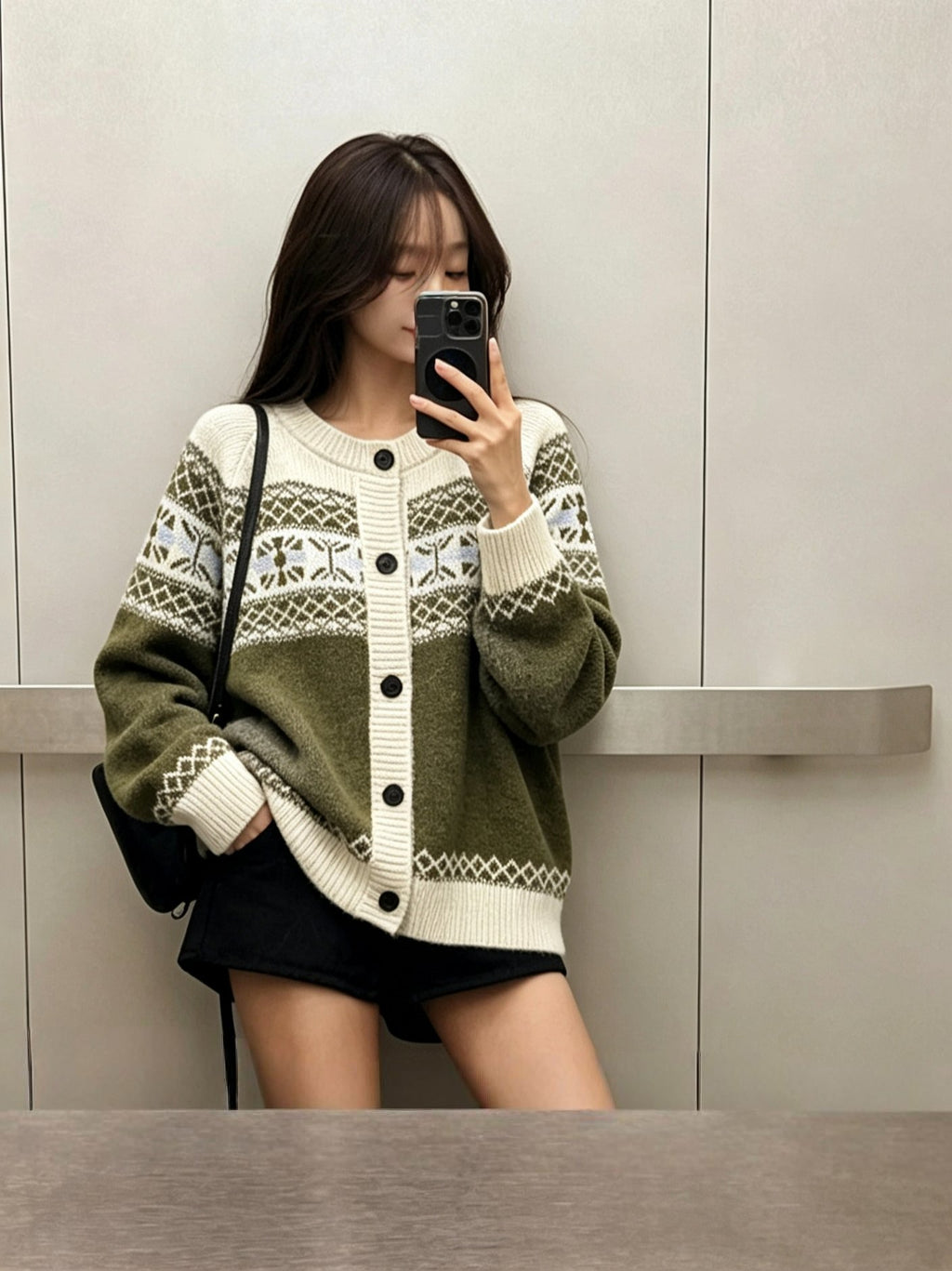 Nordic Fair Isle Cardigan Women – Yoke Pattern Knit Button-Up Sweater, Soft Relaxed Fall Outerwear