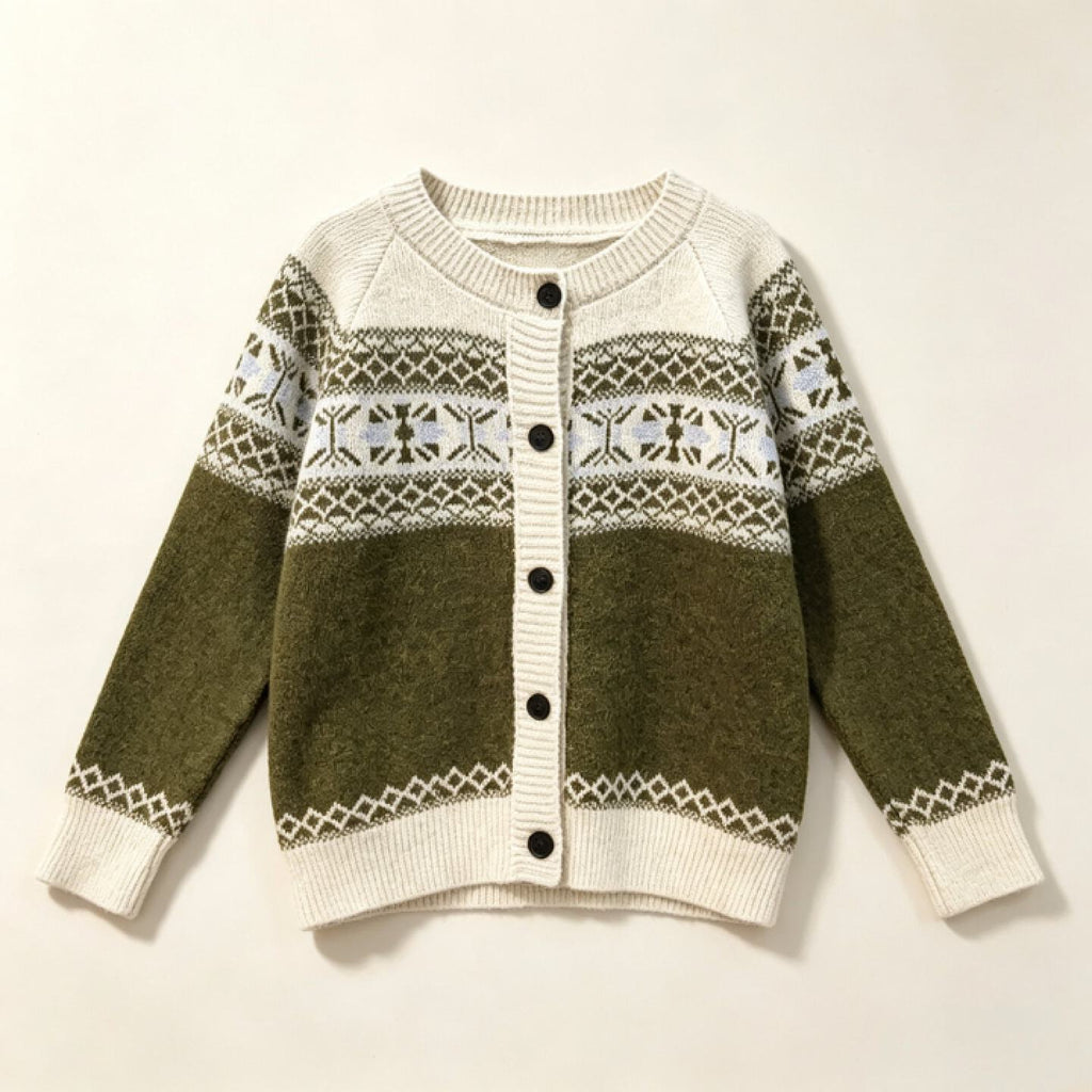 Nordic Fair Isle Cardigan Women – Yoke Pattern Knit Button-Up Sweater, Soft Relaxed Fall Outerwear