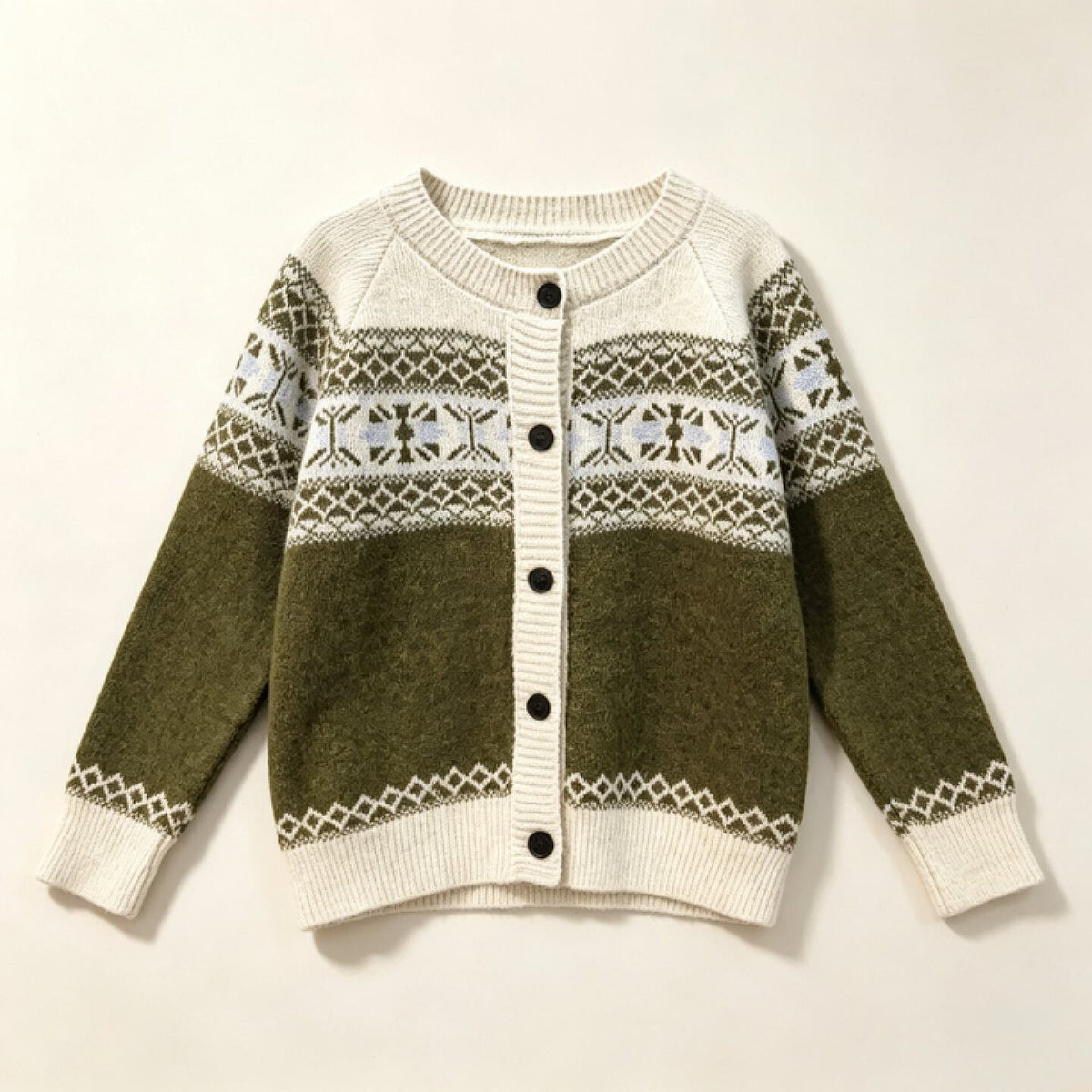 Nordic Fair Isle Cardigan Women – Yoke Pattern Knit Button-Up Sweater, Soft Relaxed Fall Outerwear