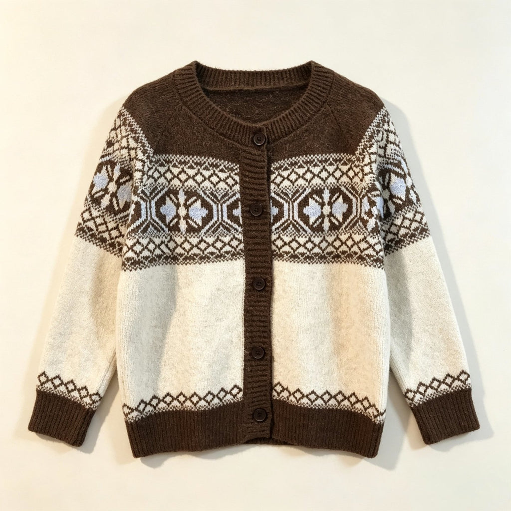Nordic Fair Isle Cardigan Women – Yoke Pattern Knit Button-Up Sweater, Soft Relaxed Fall Outerwear