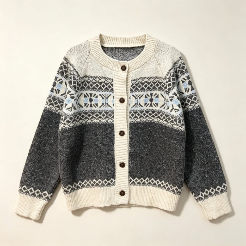Nordic Fair Isle Cardigan Women – Yoke Pattern Knit Button-Up Sweater, Soft Relaxed Fall Outerwear