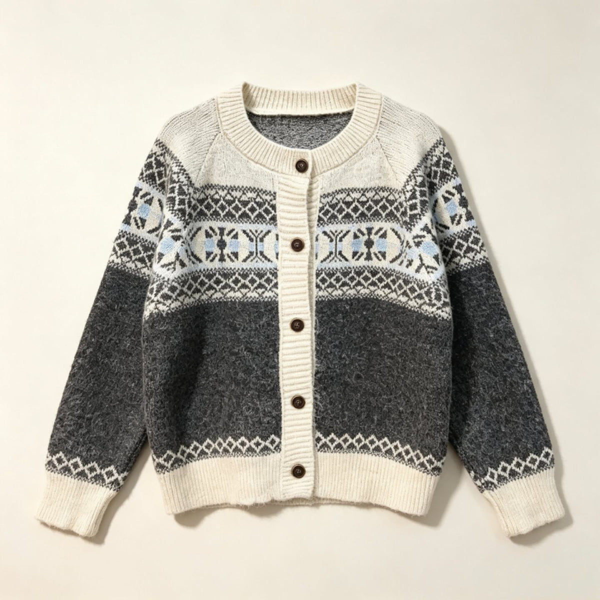 Nordic Fair Isle Cardigan Women – Yoke Pattern Knit Button-Up Sweater, Soft Relaxed Fall Outerwear