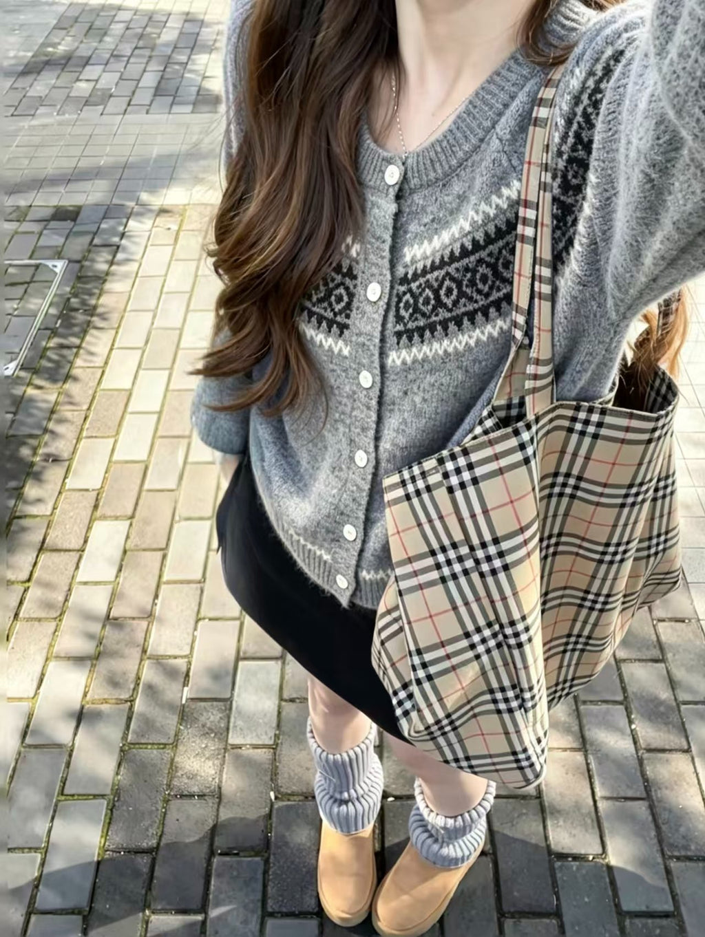 Fair Isle Yoke Cardigan Women – Crew Neck Knit Button-Up Sweater, Soft Vintage Fall Outerwear