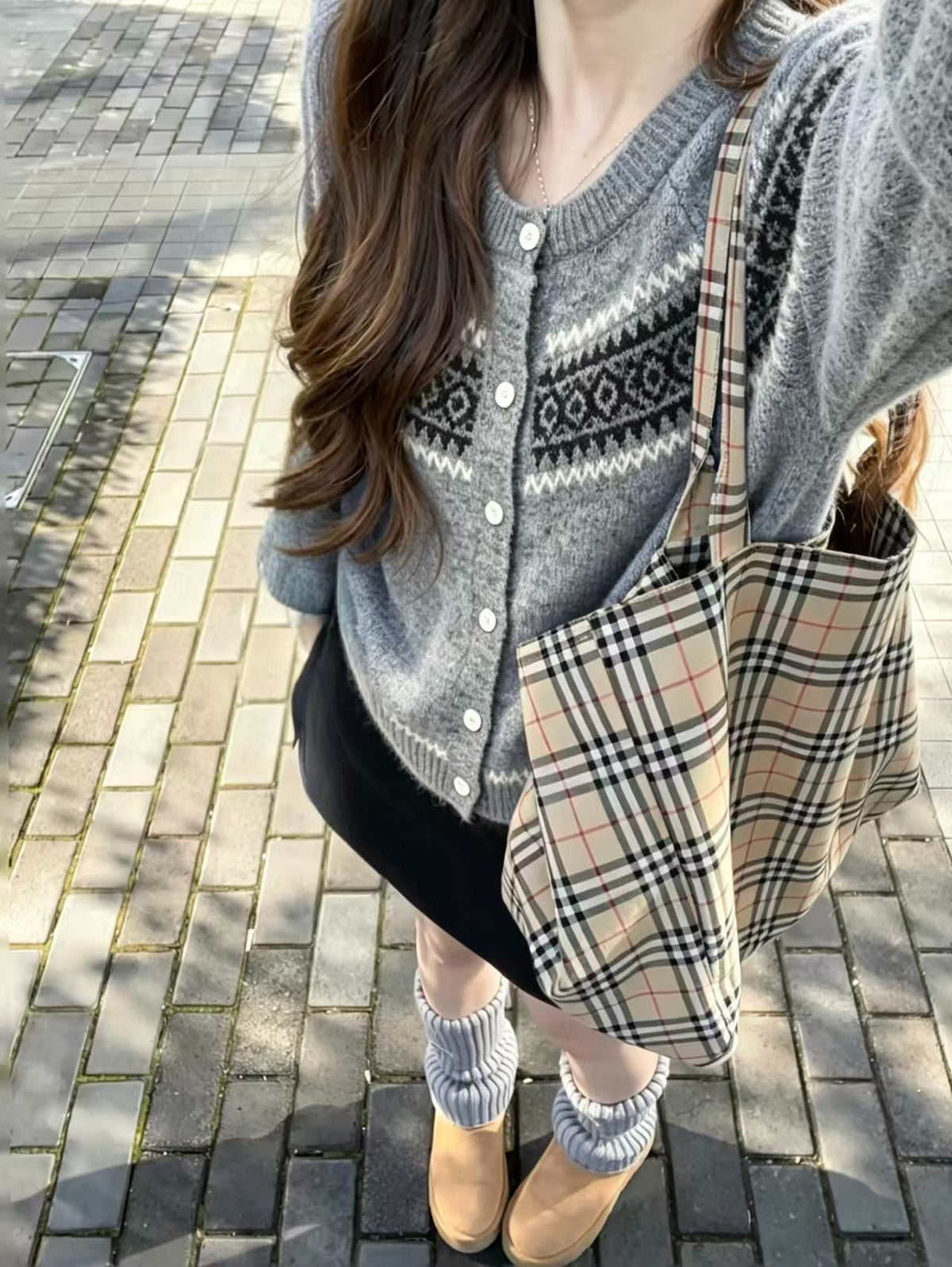 Fair Isle Yoke Cardigan Women – Crew Neck Knit Button-Up Sweater, Soft Vintage Fall Outerwear
