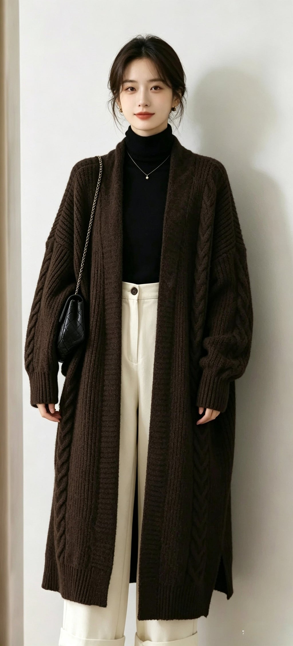Cable Knit Long Cardigan Women – Open Front Chunky Knit Sweater Coat, Below Knee Fall Outerwear