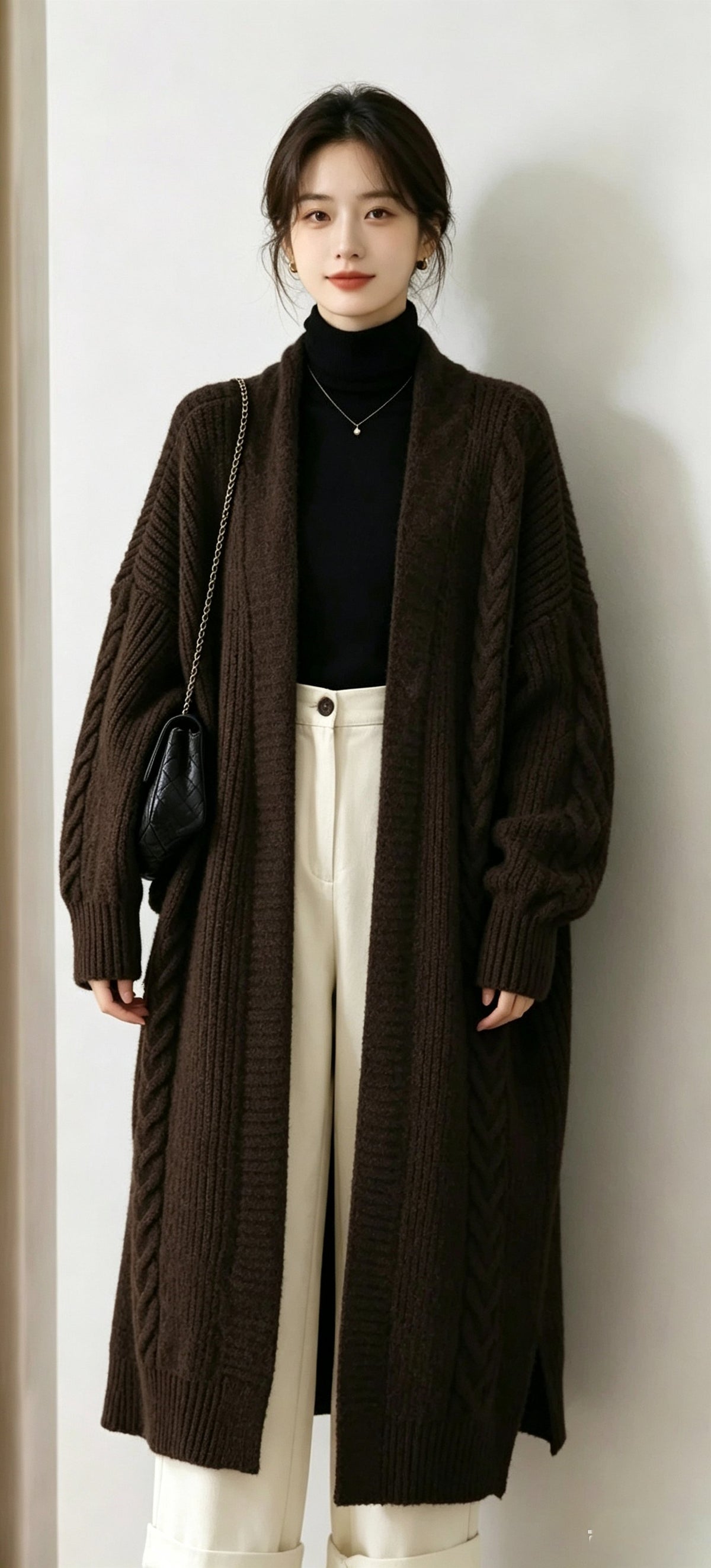 Cable Knit Long Cardigan Women – Open Front Chunky Knit Sweater Coat, Below Knee Fall Outerwear