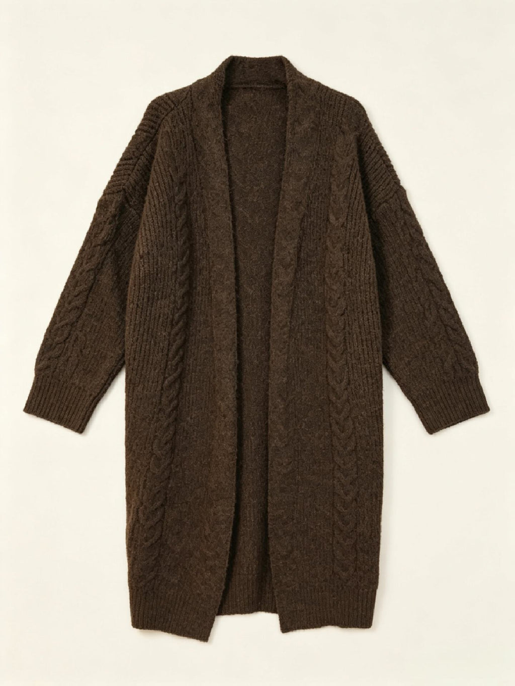 Cable Knit Long Cardigan Women – Open Front Chunky Knit Sweater Coat, Below Knee Fall Outerwear