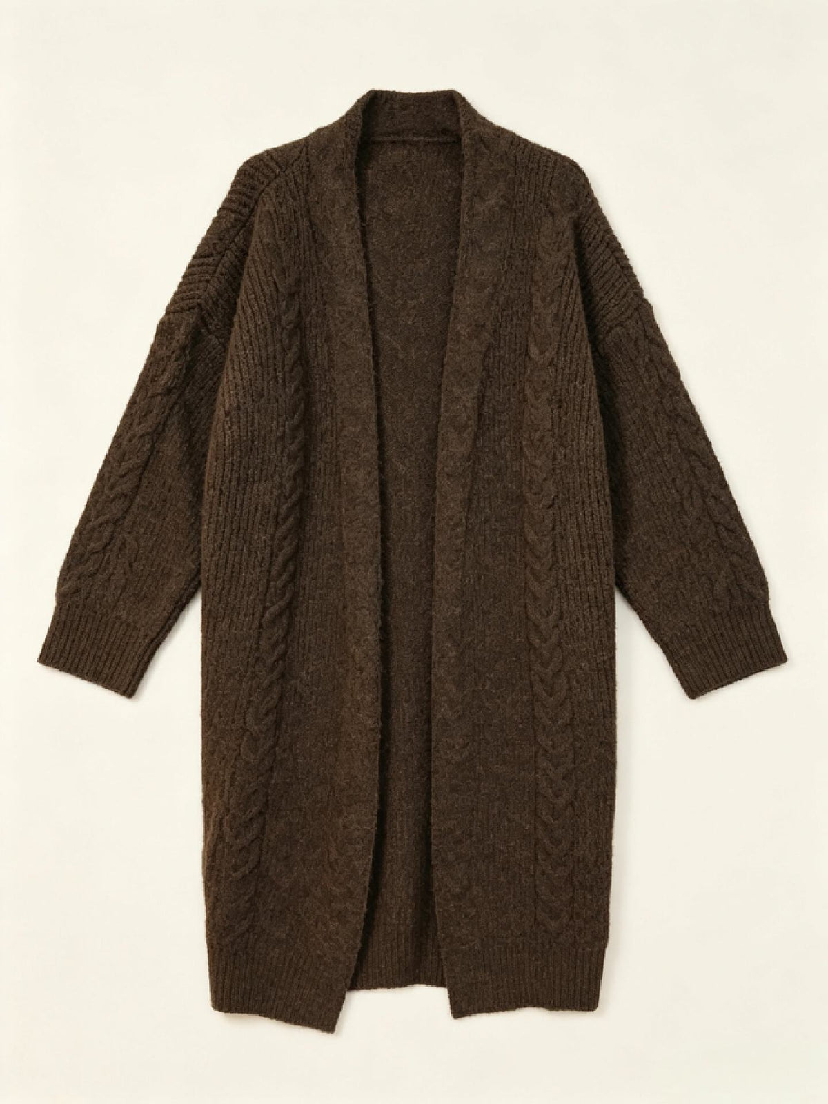 Cable Knit Long Cardigan Women – Open Front Chunky Knit Sweater Coat, Below Knee Fall Outerwear