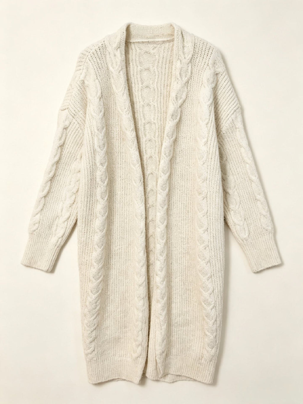 Cable Knit Long Cardigan Women – Open Front Chunky Knit Sweater Coat, Below Knee Fall Outerwear