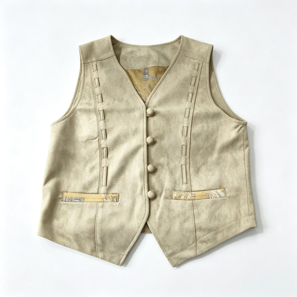 Faux Suede Vest Women – Longline V-Neck Sleeveless Top, Beige Khaki