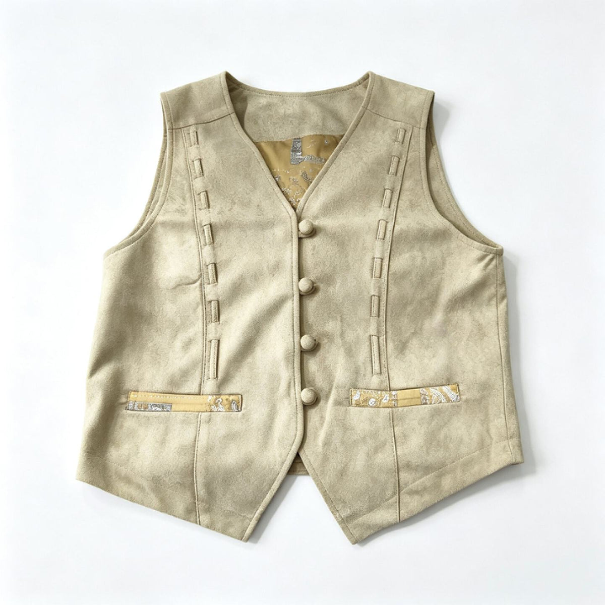Faux Suede Vest Women – Longline V-Neck Sleeveless Top, Beige Khaki
