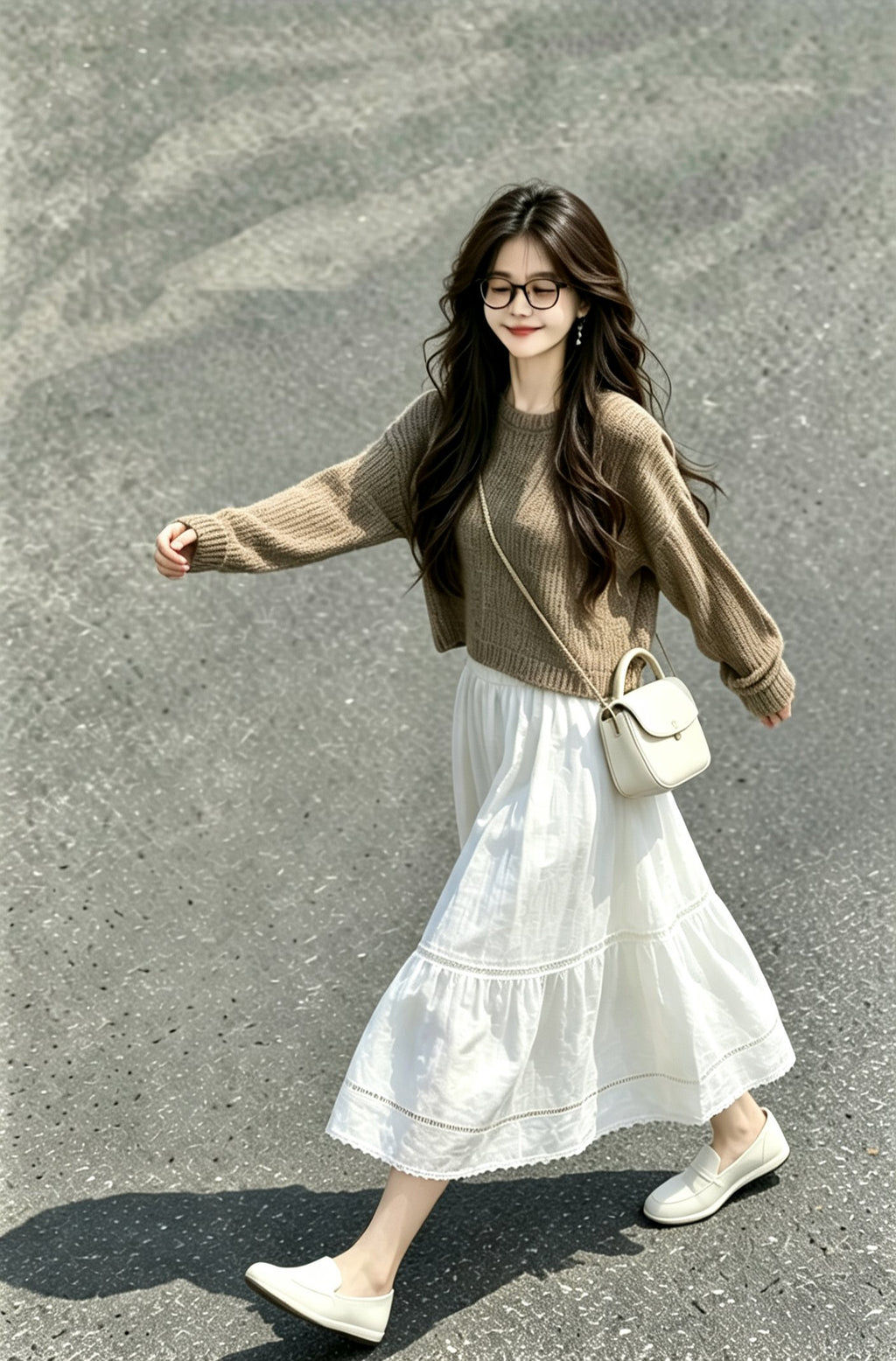 Oversized Waffle Knit Sweater Women – Oatmeal Brown Long Sleeve Pullover