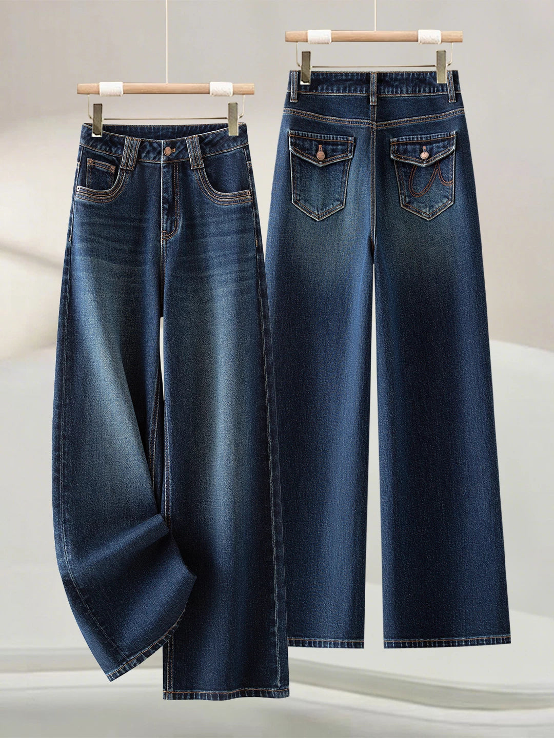 Retro casual straight-leg jeans women's 2026 autumn new great-looking loose hip-covering high-waisted wide-leg pants
