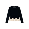 [Valkyvia/Yoyo] Crew neck contrasting color, bright hem, slim and thin top 363311