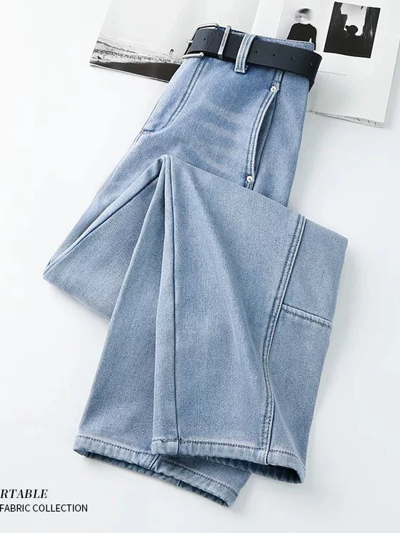 Korean version of loose high-waisted jeans women's 2026 autumn new retro loose drape thin wide-leg scimitar pants