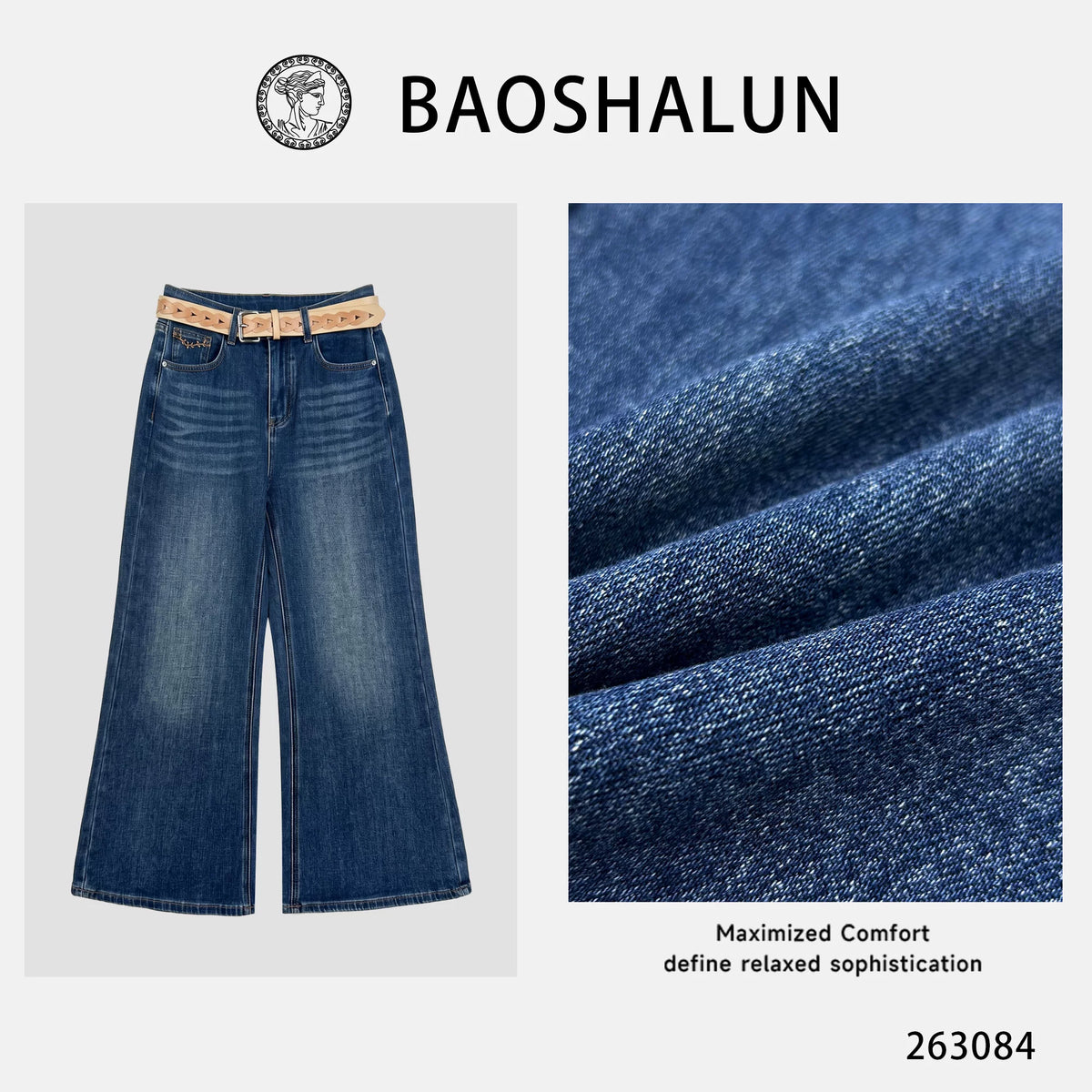 [Exclusive to Binbin] [Indigo Ramao] Retro hollow belt high waist micro-pull jeans 263084