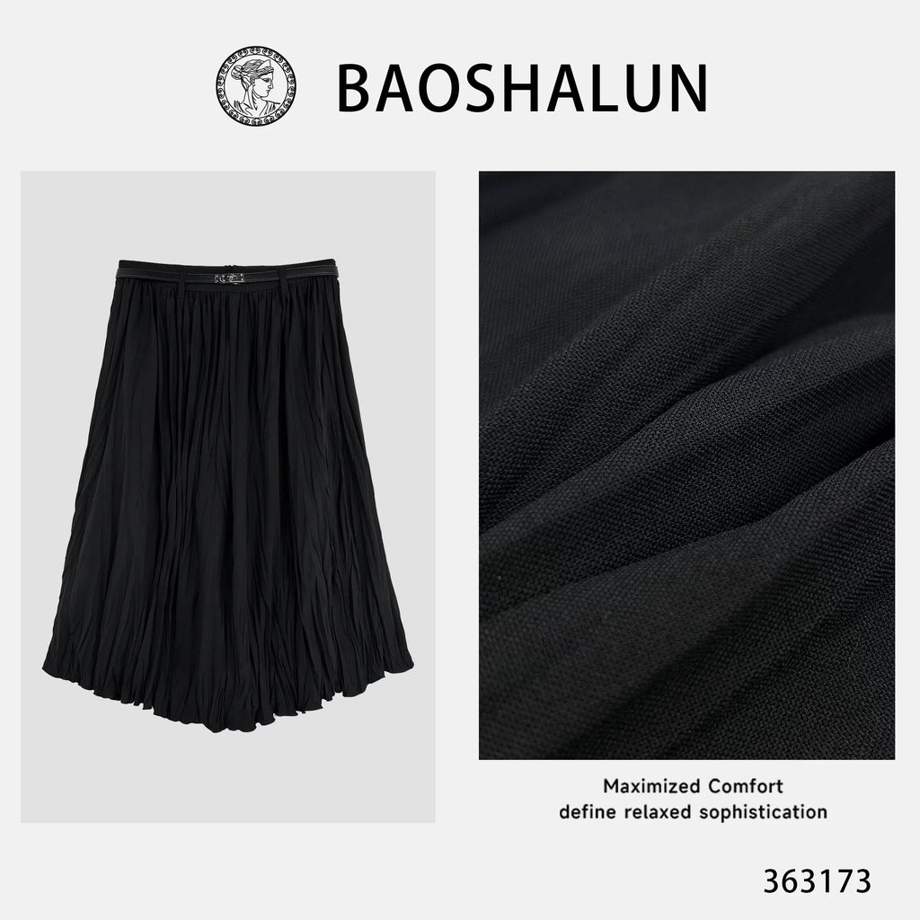 [Bin Bin Exclusive] Stylish high-end texture pleated and thin with belt skirt 363173