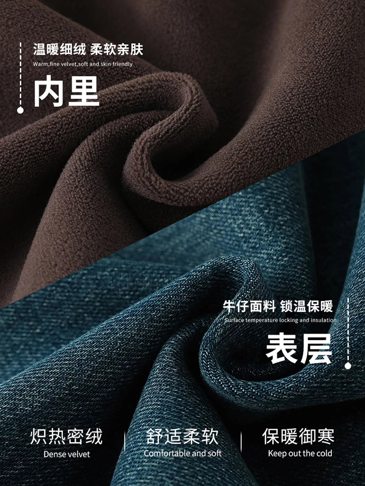 Retro Korean version of high-waisted straight-leg jeans for women's 2026 autumn and winter new loose-fitting meat-covering and thin velvet wide-leg pants