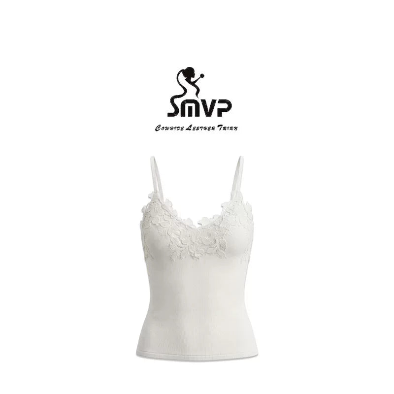 [Bin Bin Exclusive] [Wardrobe Rigid Demand] Sexy Lace V-Neck Knitted Vest 263201