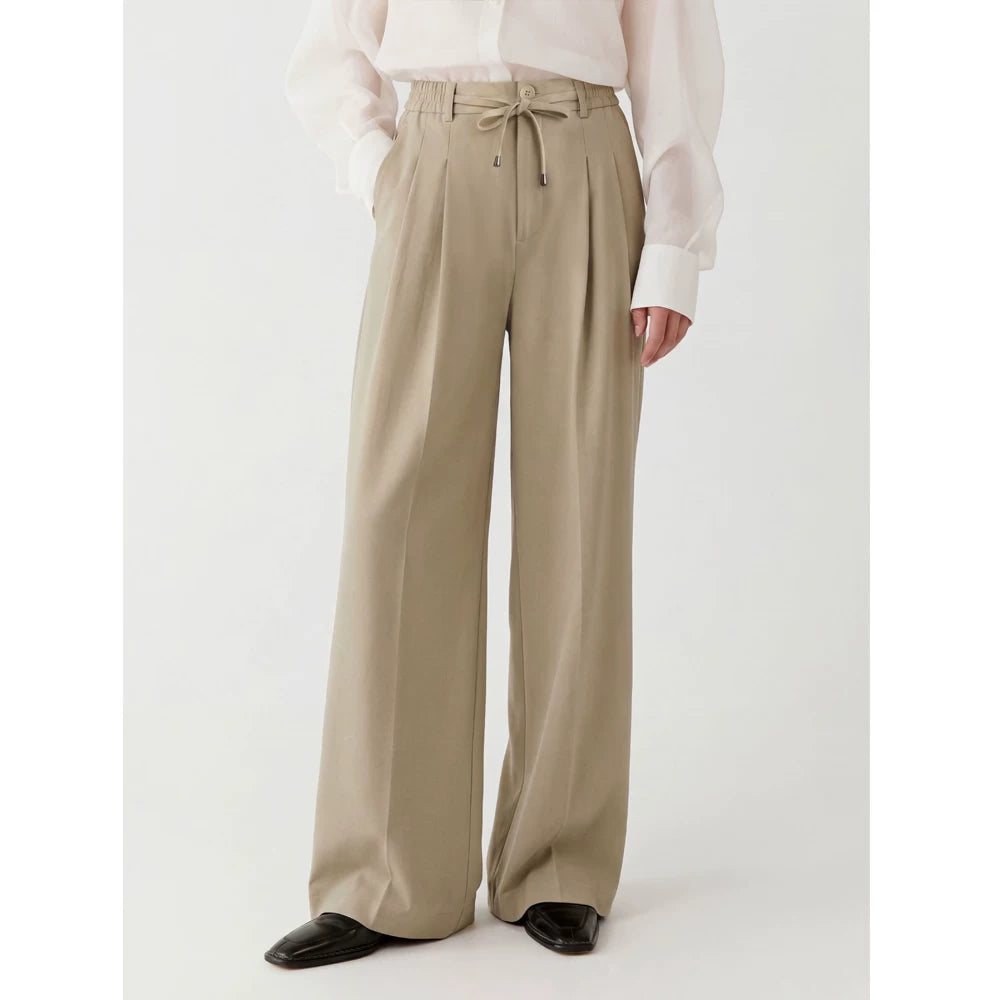 [Bin Bin Exclusive] [Pure Tea Qinghuan] Slack Back Bag Cover Waist Rope Suit Wide Leg Casual Pants M26068
