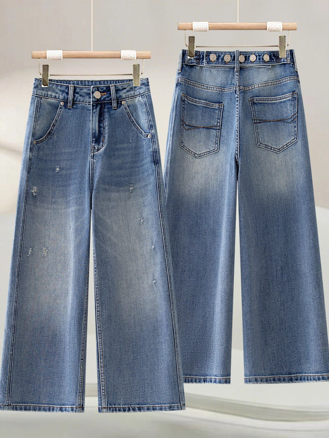 Hong Kong style ripped wide-leg jeans women's summer thin 2026 new small high-waisted thin straight eight-point pants