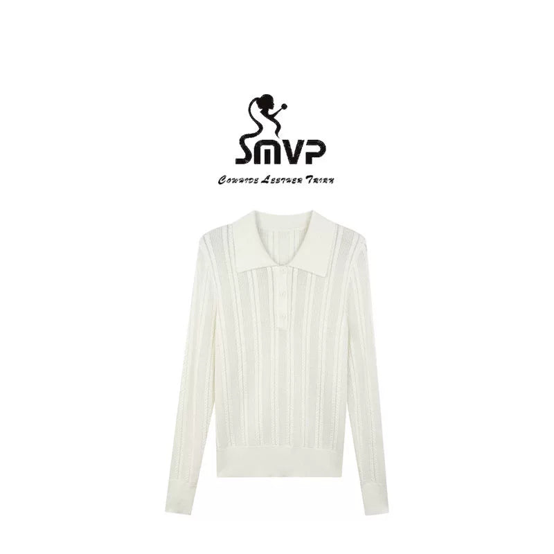 [Bin Bin Exclusive] [Weaving Overture] Simple Temperament POLO Neck Lyocell Knitted Top M361088