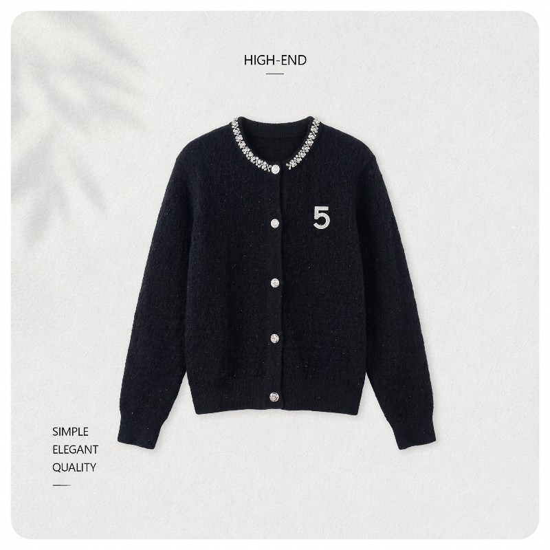 [Flower branches entangled shadow] Wool heavy industry silver shiny piece V-neck soft waxy skin-friendly knitted cardigan 263461