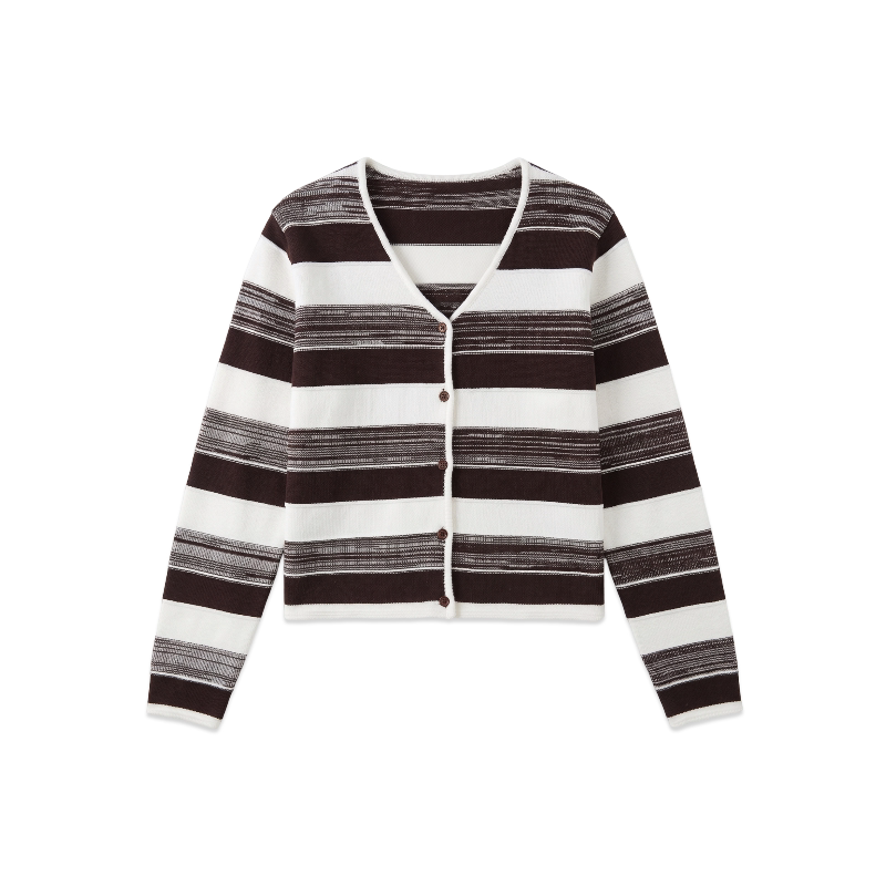 [Bin Bin Exclusive] Wool Korean foreign-style contrasting striped V-neck knitted sweater 263492