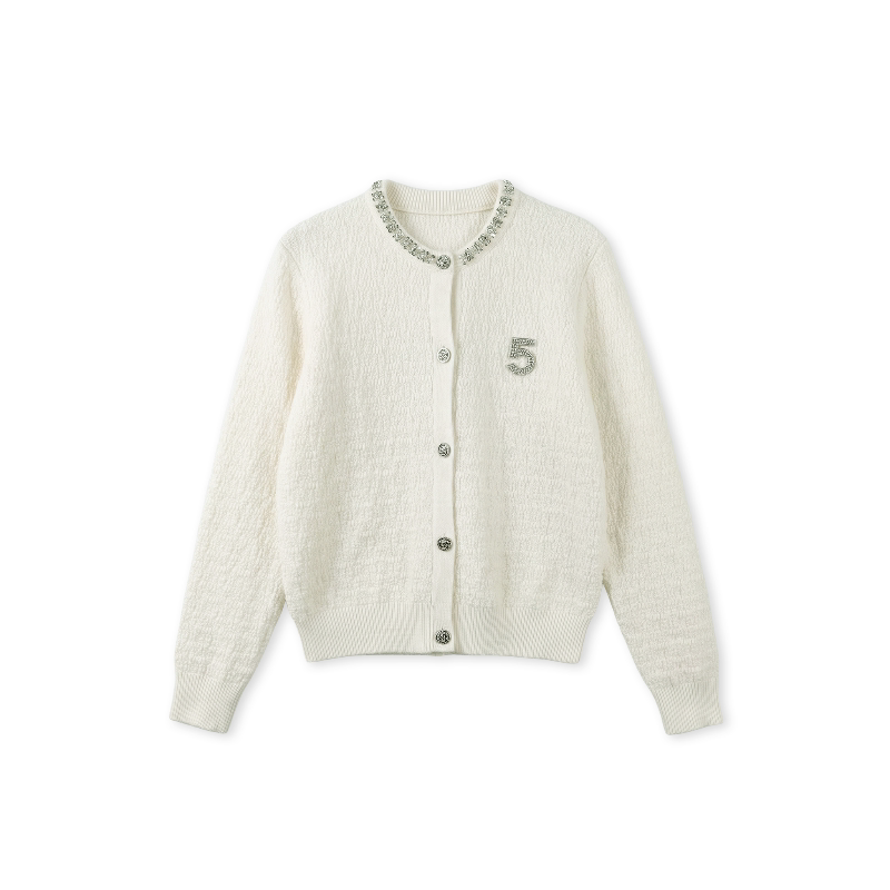 [Flower branches entangled shadow] Wool heavy industry silver shiny piece V-neck soft waxy skin-friendly knitted cardigan 263461