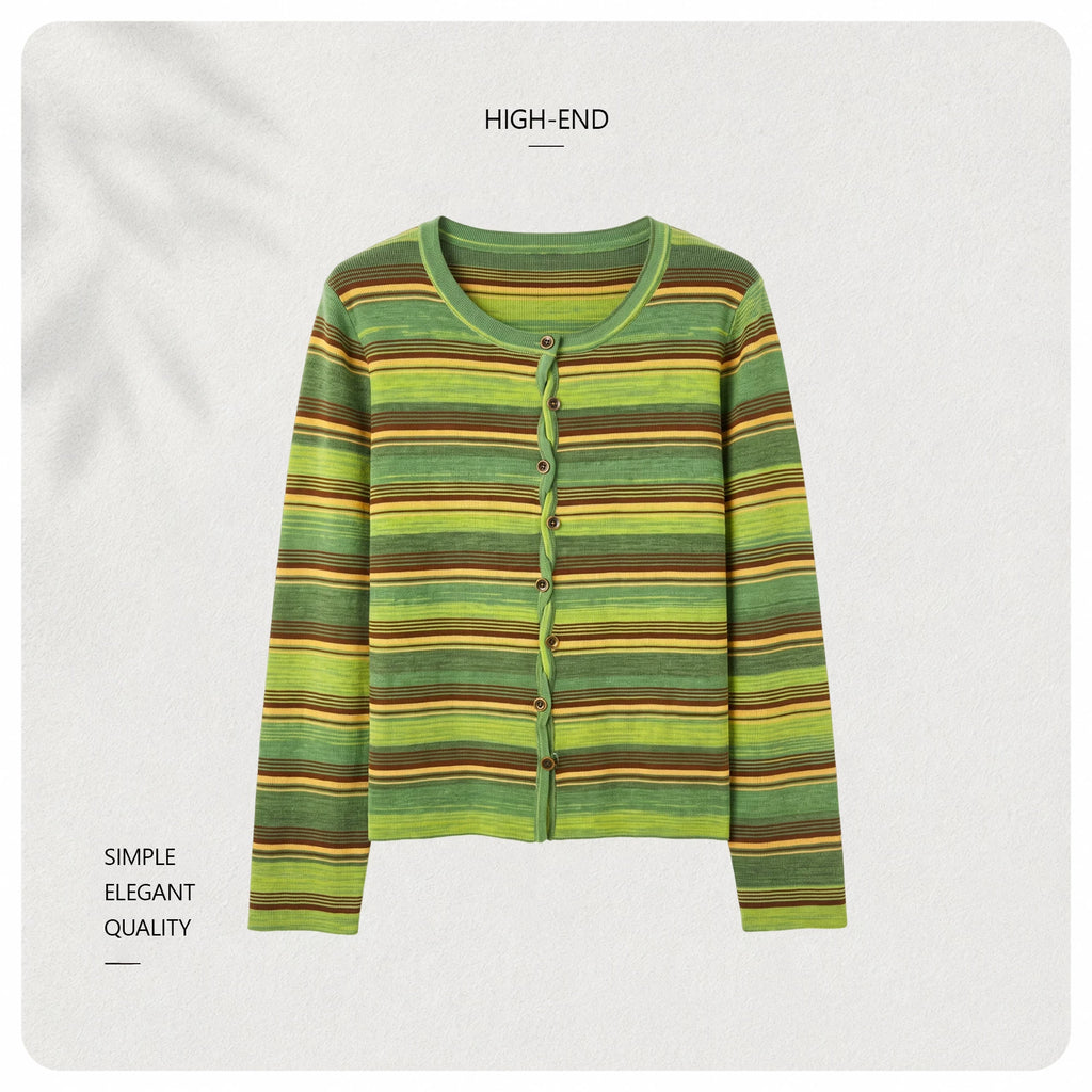 [Recommended by Huahua] French retro striped light and drape early autumn knitted sweater top 963113