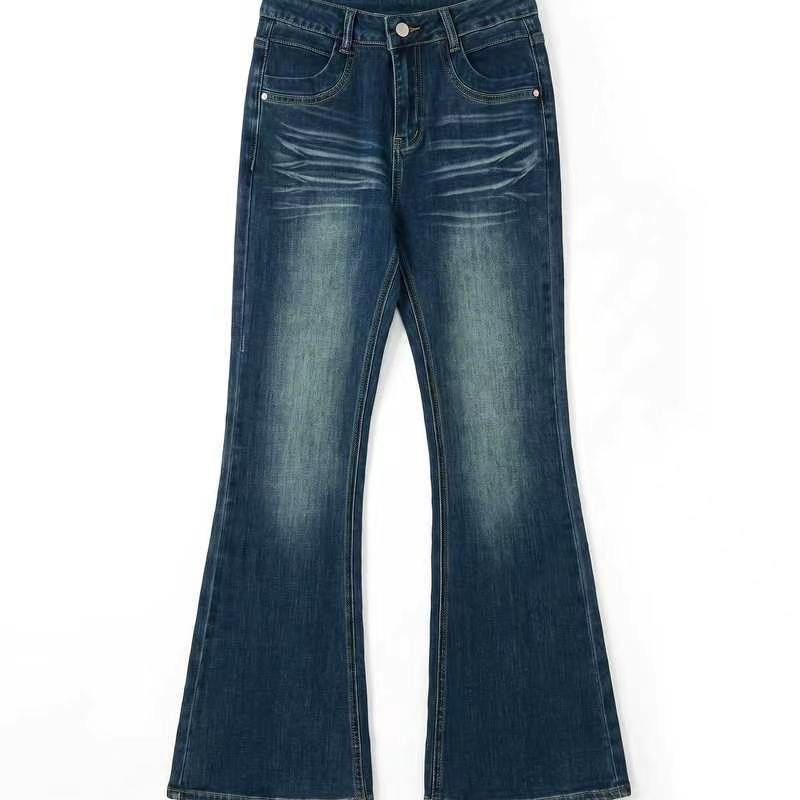 [Bin Bin Exclusive] [Dust Grinding Laying] American retro texture washed denim micro-pull pants 263163