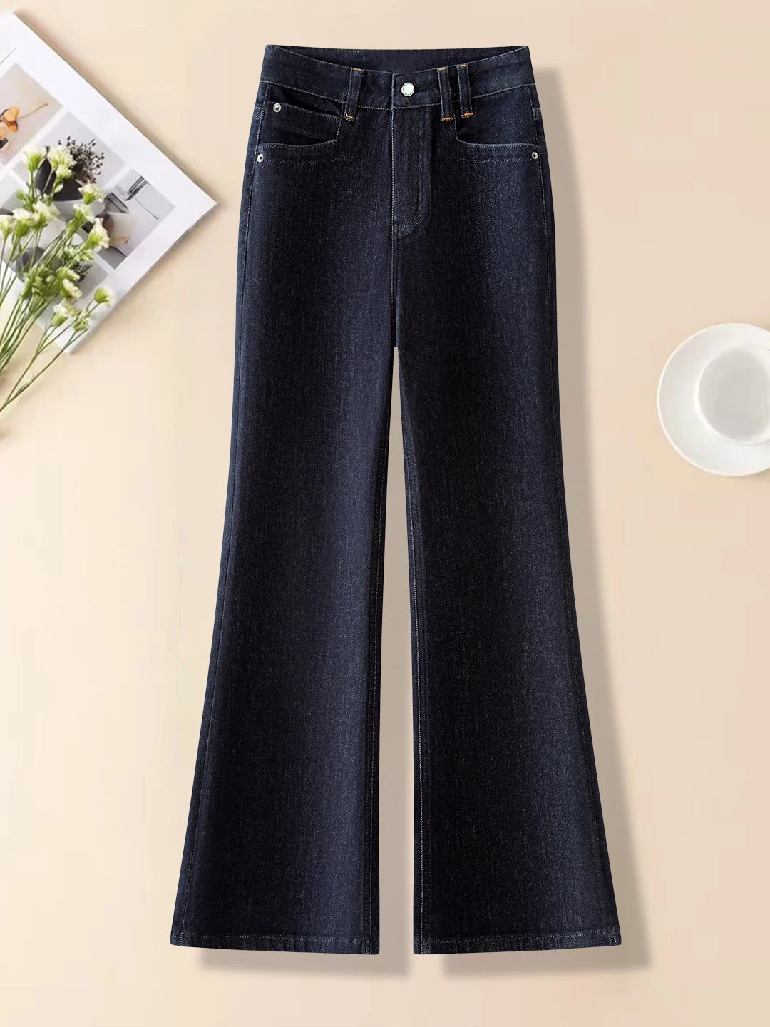 High waist does not stick to the legs and slightly pulls jeans for women's 2026 autumn new straight tube huge and thin versatile wide leg flared pants