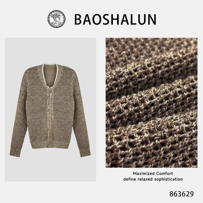 [Bin Bin Exclusive] [Bead Chain Soft Weaving] Textured Light Luxury Chain Round Neck Skinny Long Sleeve Knitted Sweater 863629