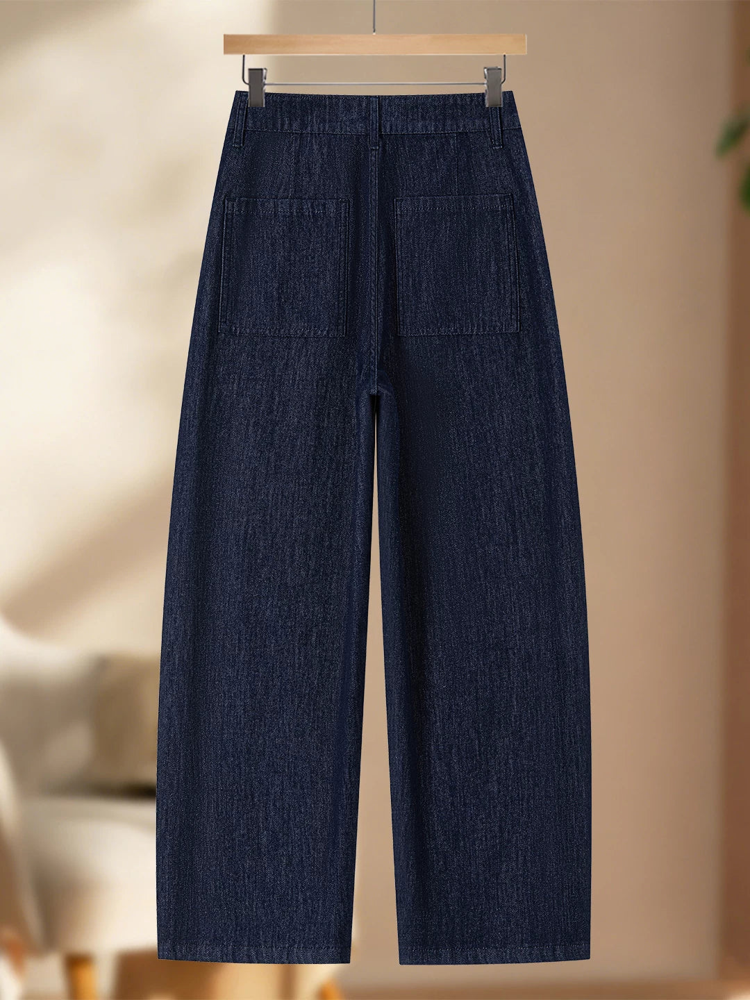 Korean contrasting color bright line high-waisted scimitar jeans women's 2026 summer thin loose drape wide-leg nine-point pants