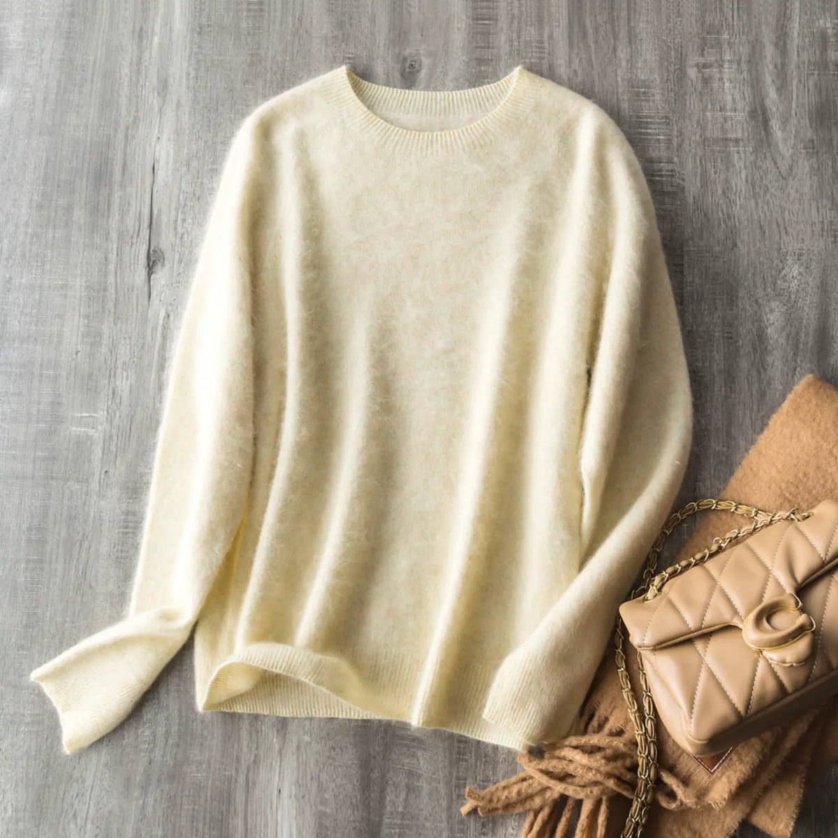 早秋尝鲜！拉毛羊绒羊毛26支无缝一体毛衣简约百搭圆领云柔针织衫