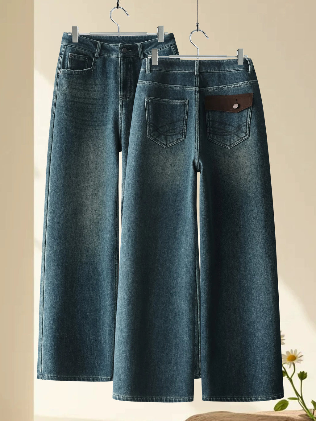 Retro Korean version of high-waisted straight-leg jeans for women's 2026 autumn and winter new loose-fitting meat-covering and thin velvet wide-leg pants