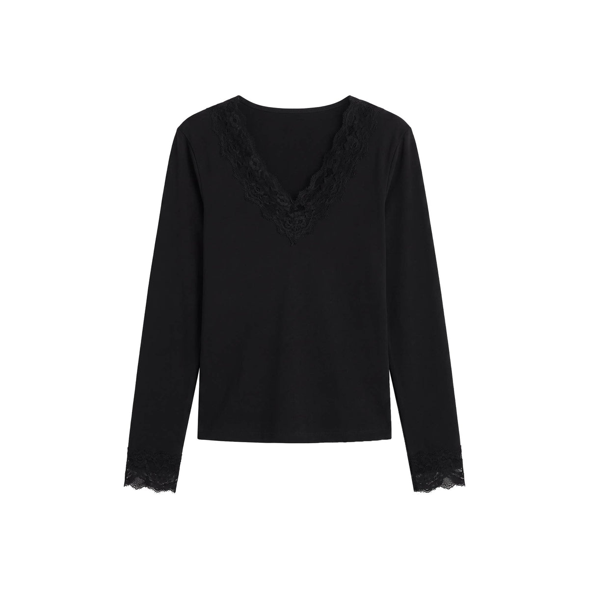 [Mina Exclusive] [Lace Light Weaving] French V-Neck Splicing Lace Lace Top 363210