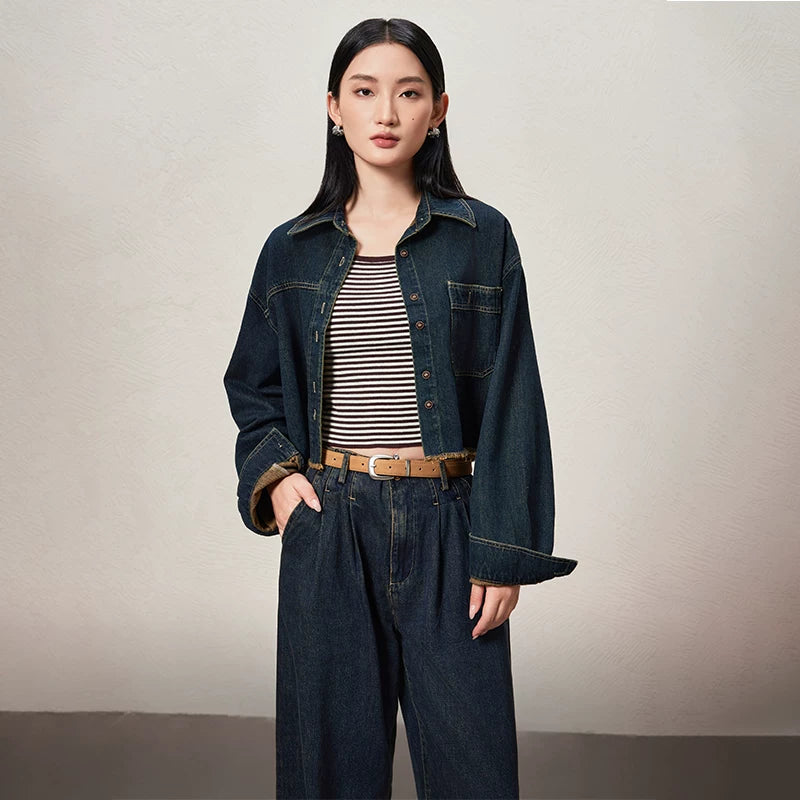 [Bin Bin Exclusive] Premium retro rough edge design denim short jacket 103524