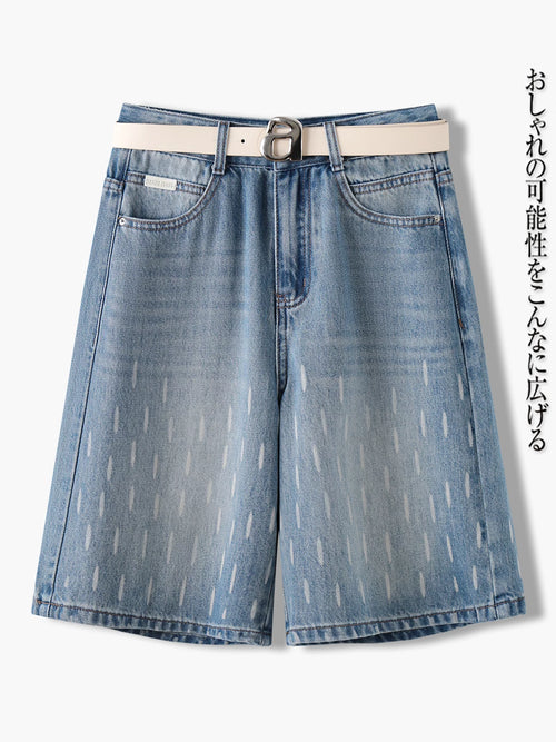 American Retro Washed Jeans Women's 2026 New Summer Thin High-Waisted Loose Wide-Leg Straight Five-Point Shorts
