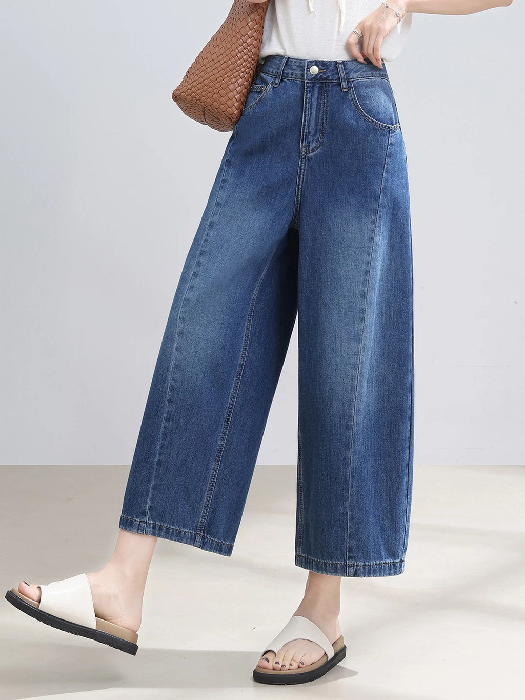 Hong Kong Style Retro Denim Scimitar Pants Women's 2026 Summer Small Skinny High Waist Eight-point Pants Versatile Wide Leg Pants