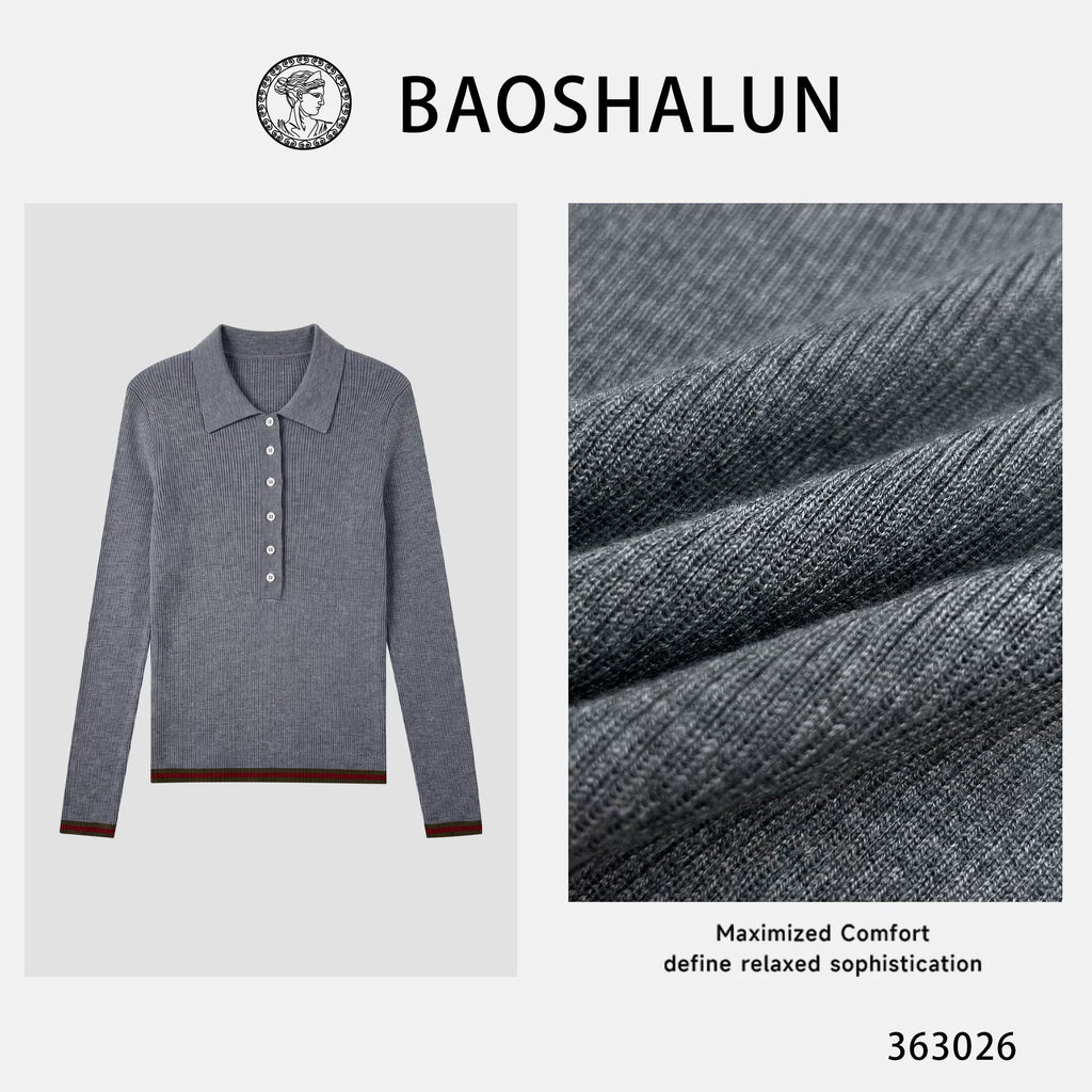 [Valkyvia/Yoyo Luxury] Wool old money wind Kochi POLO collar slim knitted top 363026