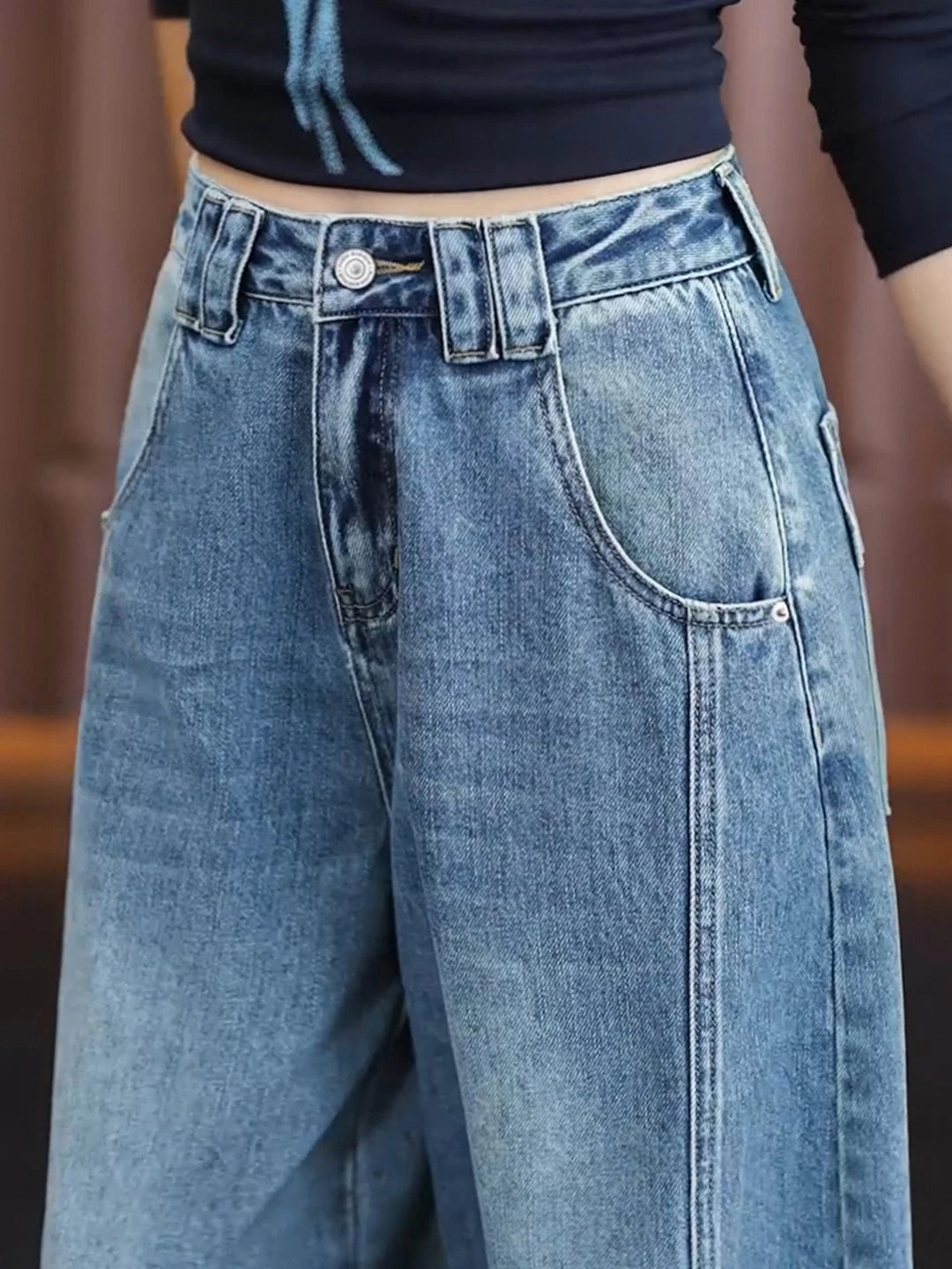 Lazy wind drooping wide-leg jeans women's 2026 autumn new meat-covering and thin loose and thin casual scimitar pants