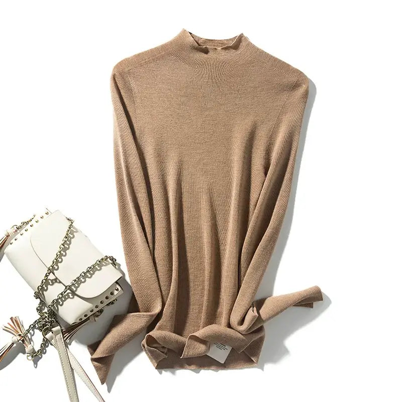 Special Offer! Seamless 100% superfine wool comfort-fit mock-neck long-sleeve knit top sweater