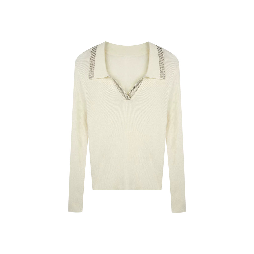 [Mina Exclusive] Design Hot Diamond Small Lapel Versatile Lyocell Knitted Top M361080