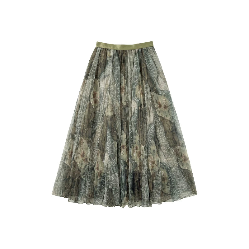 [Mina Exclusive] [Fog Coffee Secret Realm] Retro gradual change smudging pendulum pleated skirt 263218