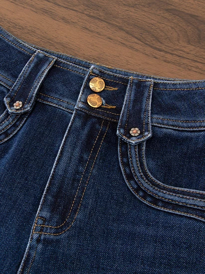 High-quality four-sided elastic high-waisted micro-pull jeans women's 2026 autumn new small slim-fitting and thin flared pants